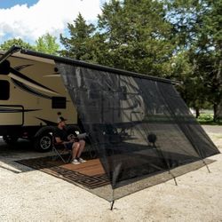 RV Awning Shade Screen with Zipper, 8'X20'3" RV Awning Front Shade Screen, Black Mesh UV Blocker Sunshade Complete Kits for RV Camper Motorho