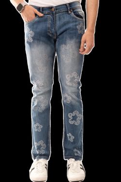Men's Rhinestone Slim Jeans – Blue, Light Blue, Light Tint, Jet Black, Sizes 28-38, Halloween Party