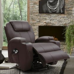 New Electric Lift Recliner Chair for Elderly, Recliner Sofa with Massage, Side Pockets and Cup Holders