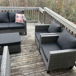 Allcot 7-Person Wicker Outdoor Sofa & Chair Set with Ottomans and Cushions