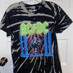 ACDC Shirt Sm Black Who Made Who 1986 Concert Band Tour Tee Bleach Design