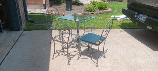 Bistro Set Gray Aluminum With Glass Top Make Offer