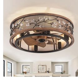 WWM 20" Flush Mount Fandelier Ceiling Fan with Lights Farmhouse Style Quiet & Energy-Efficient, Remote Control, Low Profile, DC Motor Fixes Flickering