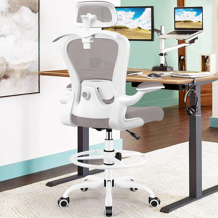 Drafting Chair, Tall Office Chair with 3D Lumbar Head Support
