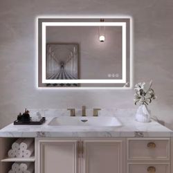 LED Mirror- 36 x 24 LED Touch Button Bathroom Vanity Mirror, Switchable Color LED with Defogger 36x24