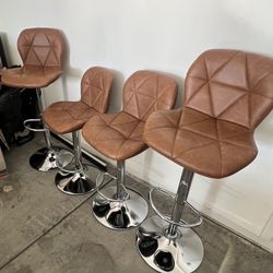 Brown Leather Swivel Bar Stools /Set Of 4
