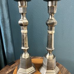 Vtg Solid Brass Candlestick Holders Set of 2 size 14" tall