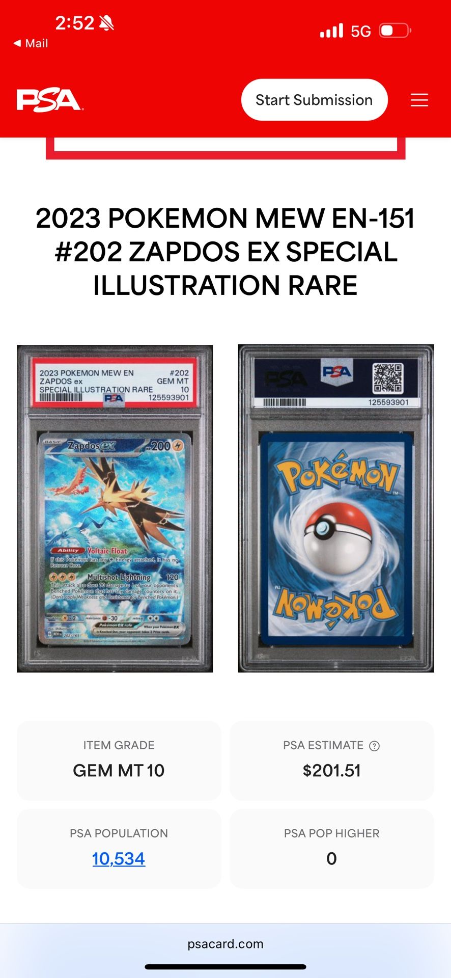 151 Zapdos PSA Mint 10