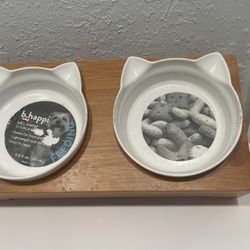 Pet Food Bowls Bamboo Stand
