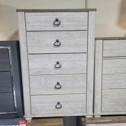 CHEST, 5 DRAWER, WHITEWASH, ASSEMBLED, MODERN - [NEW]