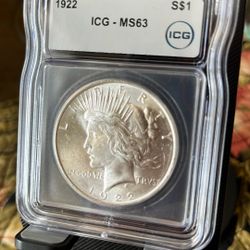 1922 SILVER PEACE DOLLAR UNC - ICG MS63 Below Wholesale *Stunning Luster!