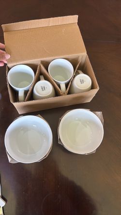 White Ceramic Mugs and Bowls Set