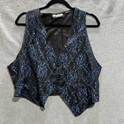 Vintage Gothic Victorian Blue Lace Vest Black Mens L