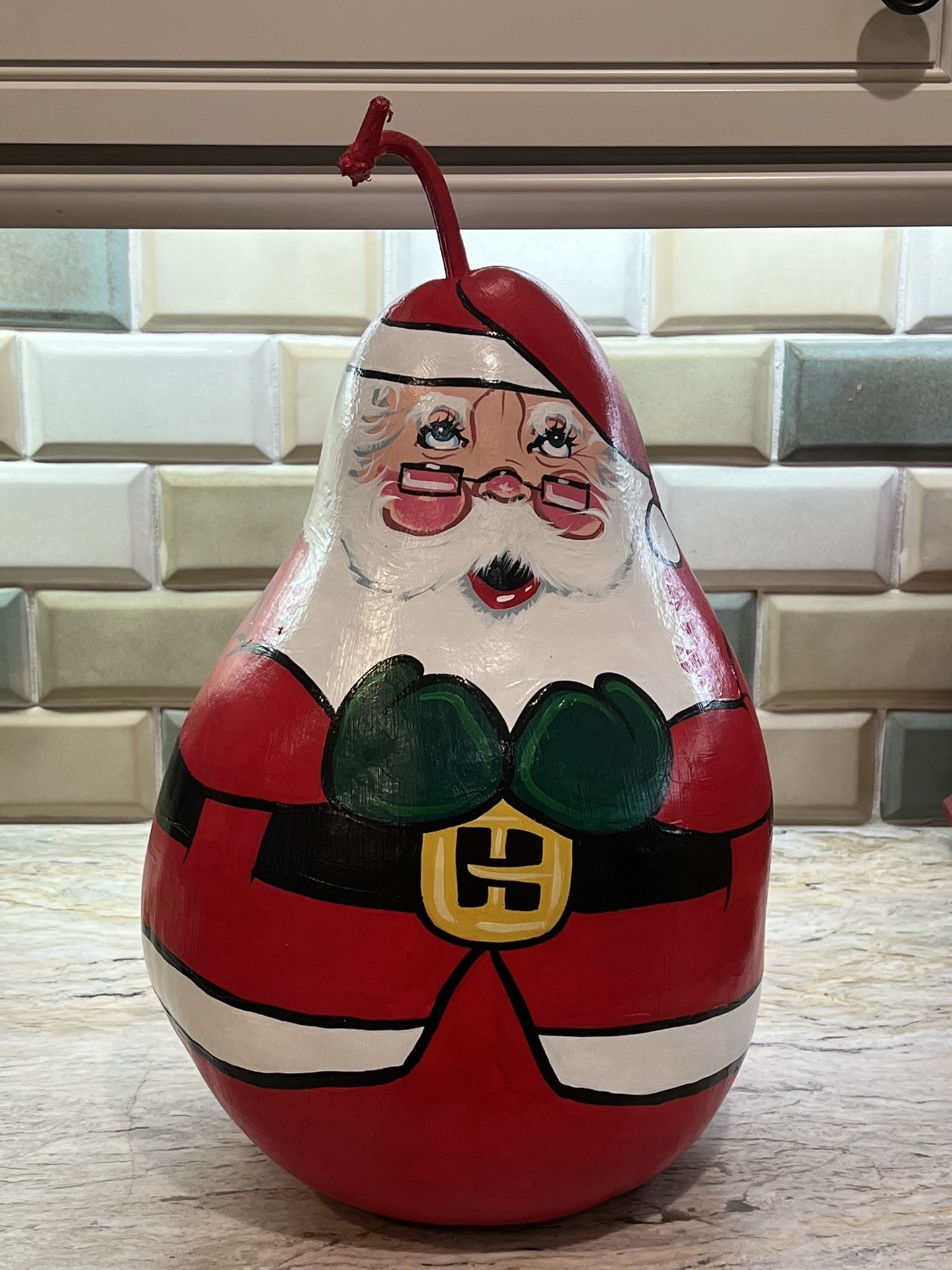 Vintage Folk art Santa Clause Hand Painted Gourd