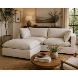Albany Park Kova Pillow Cushion Sofa + Ottoman | Alabaster Performance Bouclé | 86” Delivery Avail