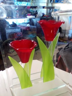 Double Red Tulip Flower Vase