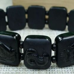 Natural Burmese Black Jadeite 12 Zodiac Bracelet. 