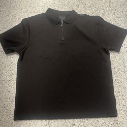 Marc Asher Textured Black Zip-Collar Polos