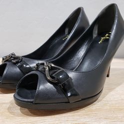 NWOB! COLE HAAN Women's Leather Peep-Toe Pumps (10.5B) Black