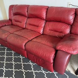 Used Cherry Real Leather Three Peace Reclining Living Room Set 
