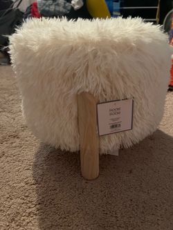 Small White Fuzzy Foot Stool
