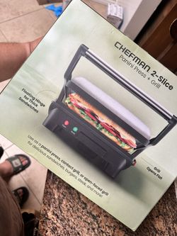 Brand New CHEFMAN 2-Slice Panini Press + Grill