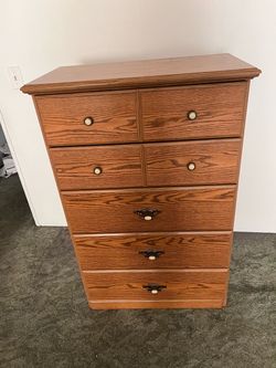 Oak Finish Tall Dresser with 6 Drawers