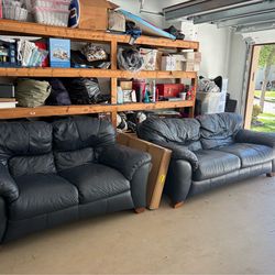 Leather couch and loveseat navy blue