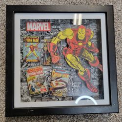 MARVEL IRON MAN With His Early Comics in 3D Shadow Box 14x14x2”