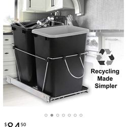 Double 35-Quart Sliding Pull Out Waste Bin Container, Kitchen Trash Can Under Cabinet Trash for Home Base Kitchen Cabinet