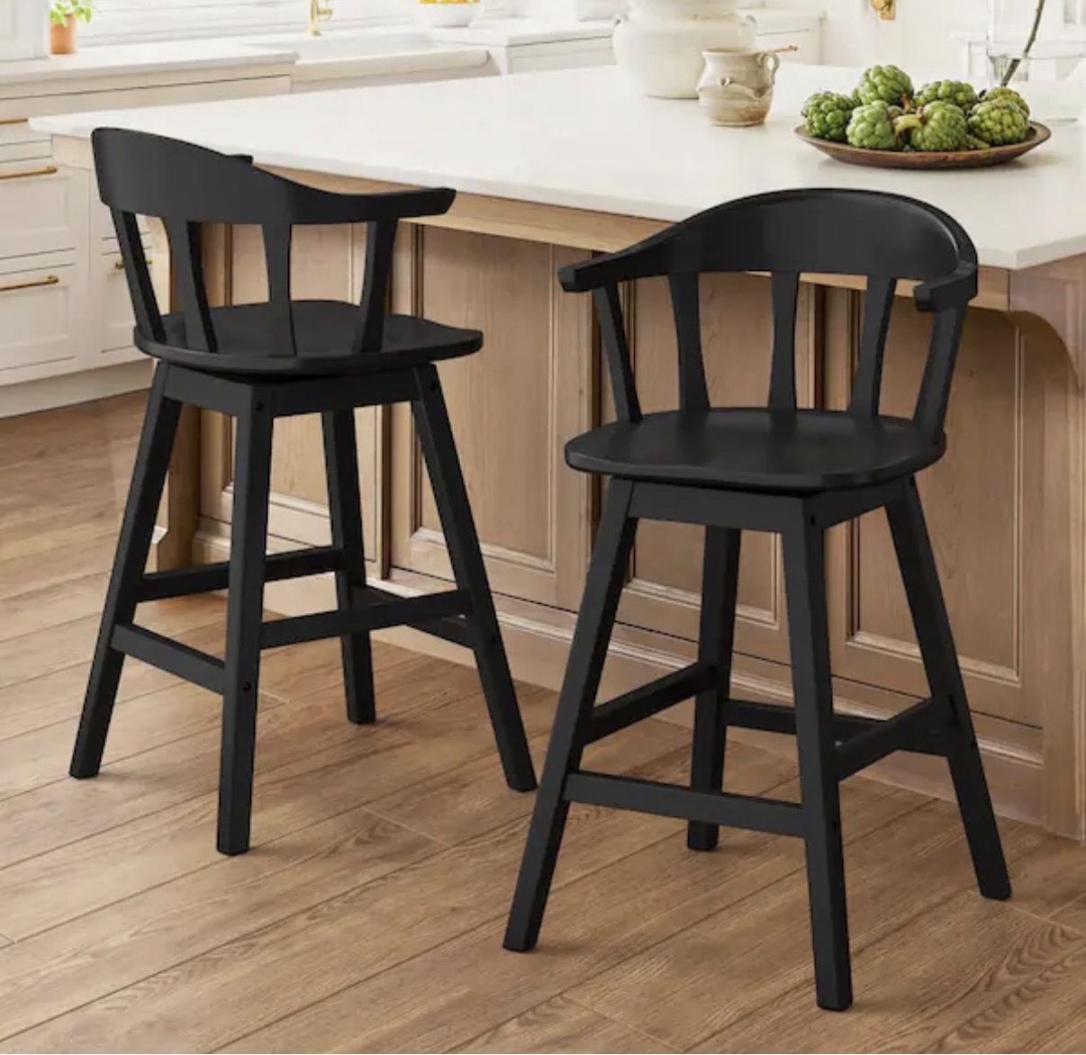 2X Black 24” swivel solid wood barstools