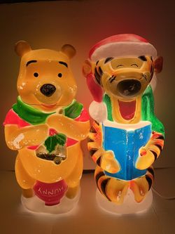18” Santa’s Best Disney Winnie the Pooh & Tigger Carolers Blow Mold Lights-Vintage Christmas