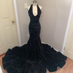 Sequin Velvet Prom Gown