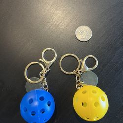 Pickle ball keychains blue and yellow