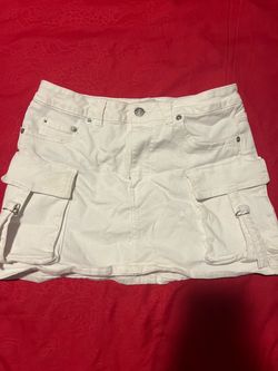 White Denim Cargo Mini Skirt, Size M