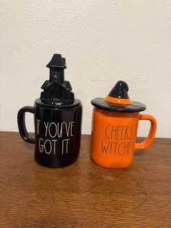 Rae Dunn Halloween Mugs w/ Lids "Cheers Witches" & "If You've Got It Haunt It"