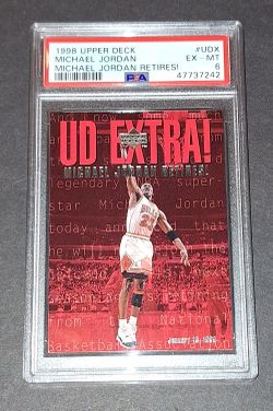 🔥Michael Jordan Card Chicago Bulls 1998 Jordan Retires Upper Deck Extra PSA 6🔥