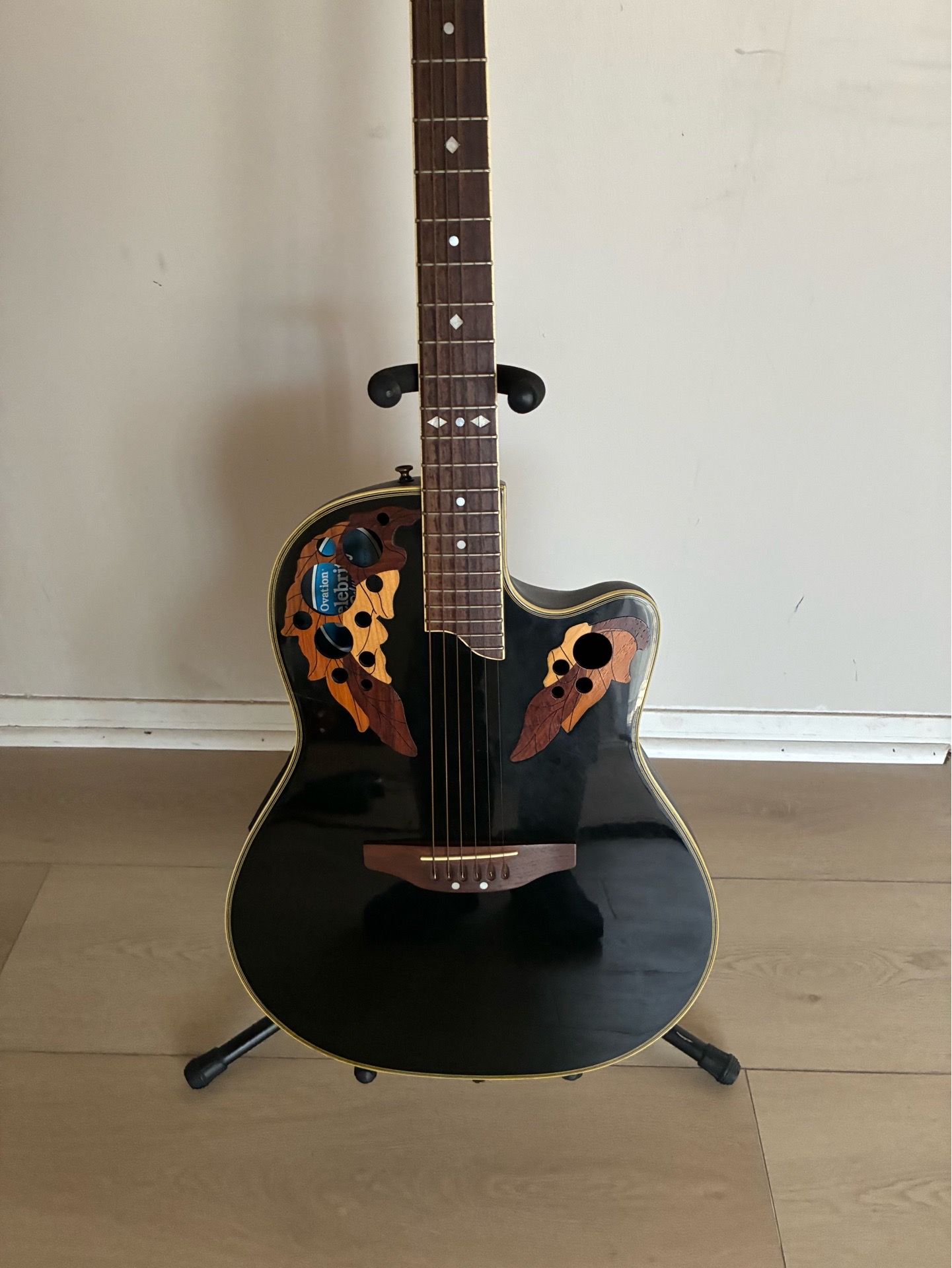 Ovation deluxe celebrity acoustic electric guitar black.