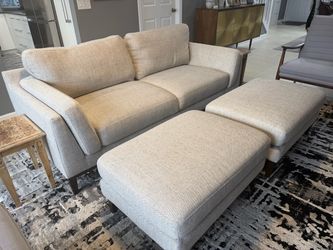 Light Gray Sofa with Two Ottomans