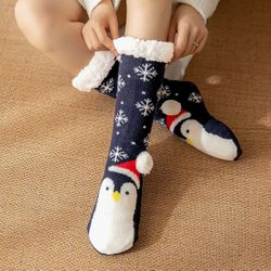 Warm Sherpa Lined Slipper Socks: Non-Slip Thermal House Socks, Christmas Gift