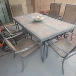 6 Person 8ft X 4ft Stone Patio Table Great Shape 