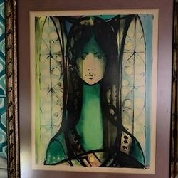 Vintage Beautiful Girl Portrait Signed Original Artist  Yehuda Vardi Israeli