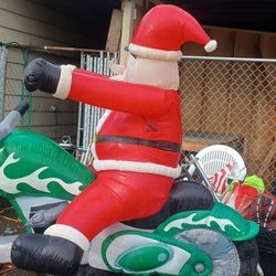 6 Ft Inflatable Santa On A Motorcycle