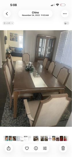 all wood expensive modern table & hutch