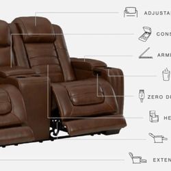 Brown Leather Power Reclining Sofa, Loveseat, Wedge 💛No Needed Credit Check 💛 $39 Down Payment with Financing