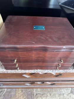 Vintage Solid Wood Jewelry Box Chest w/ 5 Drawers, Purple Velvet, Blank Engraving Plate