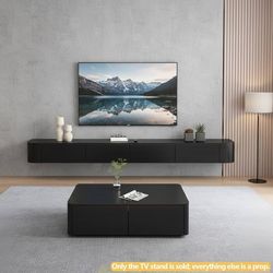 Modern Floating TV Stand | Wall-Mounted Entertainment Media110in  Console | Large Storage TV Bench for Living Room & Office (Black)