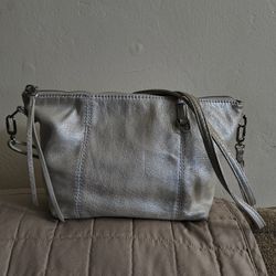 Darcy Crossbody Metallic Leather Silver HOBO