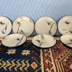 Japanese  Vintage Porcelain Bamboo Motif Bowls & Plates