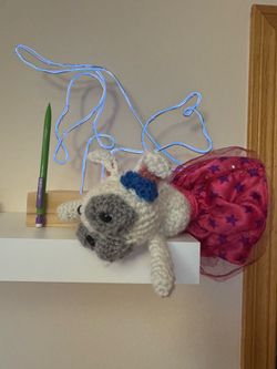 Crochet puppy with skirt